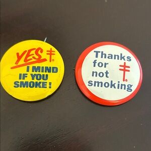 Vintage Yes I Mind If You Smoke" & “Thanks for Not Smoking pinback buttons